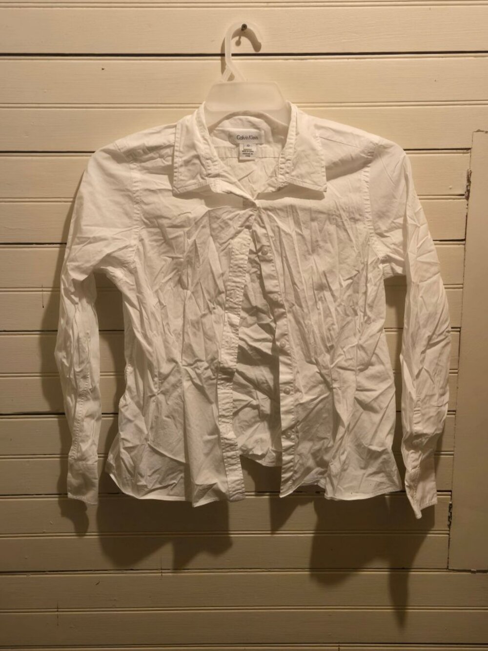 Calvin Klein Shirt Womens 10 White Long Sleeve Button Front Collared Blouse